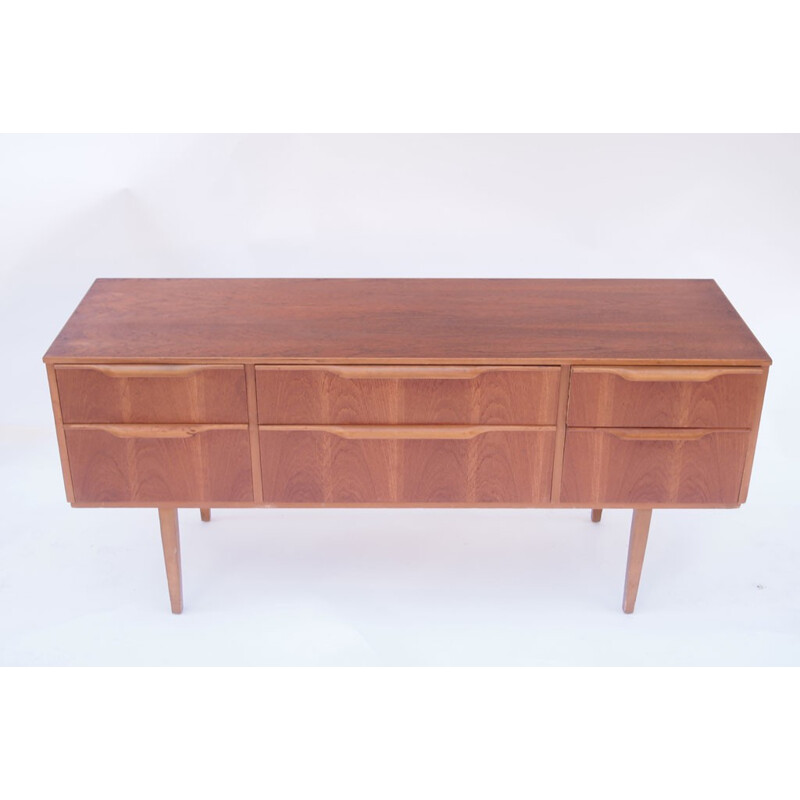 Vintage sideboard with 6 drawers in honey teak - 1950s