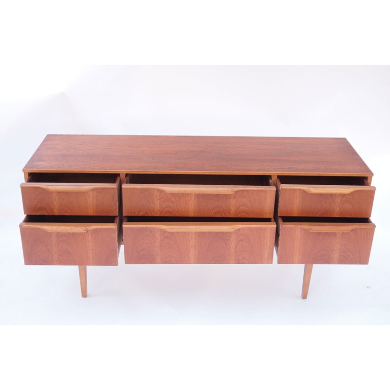 Vintage sideboard with 6 drawers in honey teak - 1950s