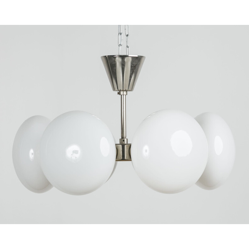 Vintage chandelier in opaque white glass  - 1960s