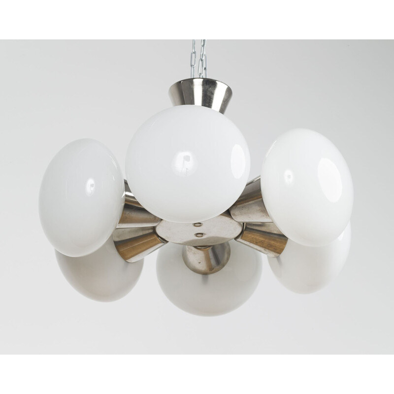 Vintage chandelier in opaque white glass  - 1960s