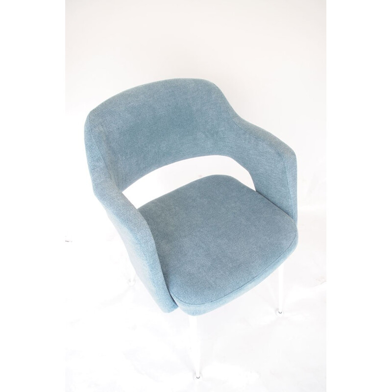 Sky blue Armchair with white metal legs - 1970s