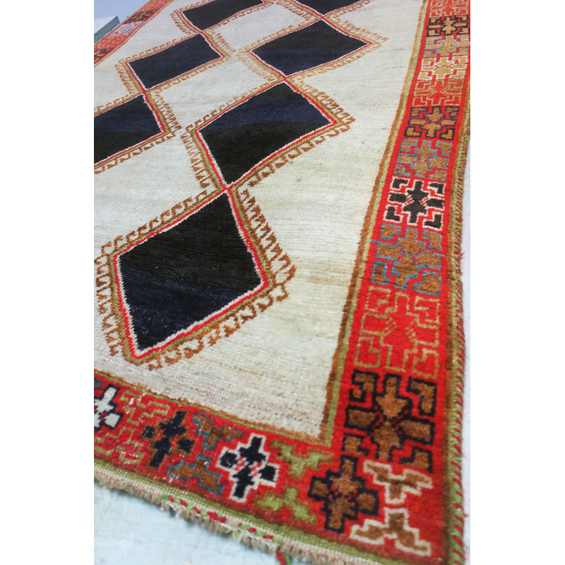 Vintage Persian Rug with Dark Blue-Black Diamonds by  Gabbeh - 1950s