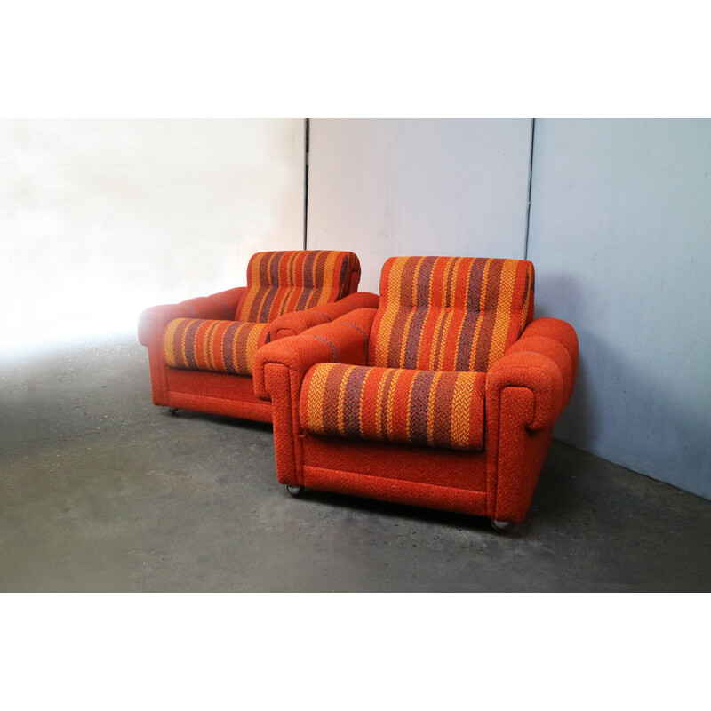 Set of 2 bright orange vintage danish armchairs - 1970s