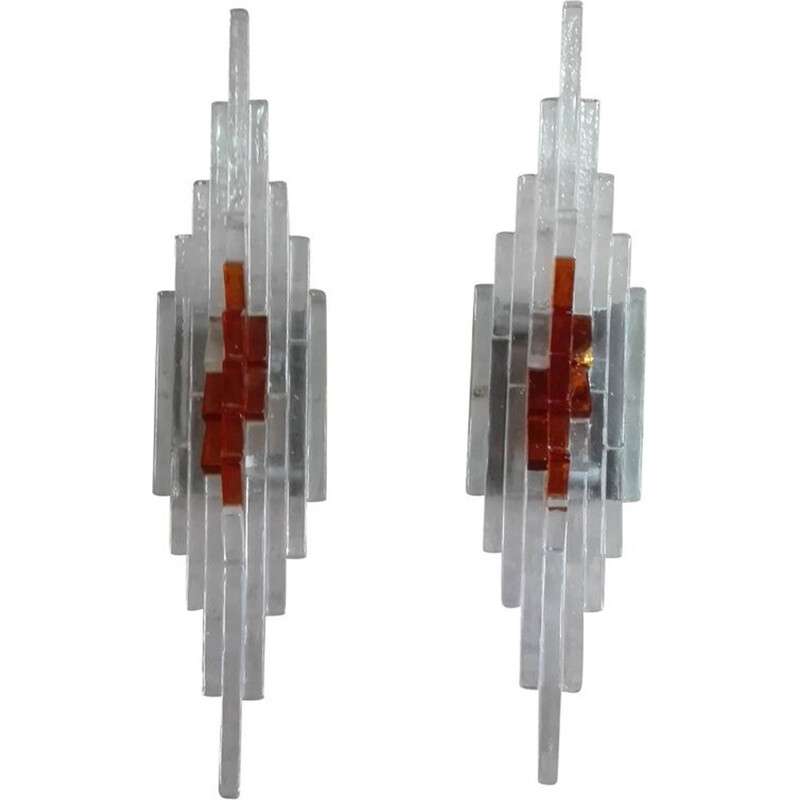 Set of two vintage Mazzega wall lights in Murano glass - 1970s