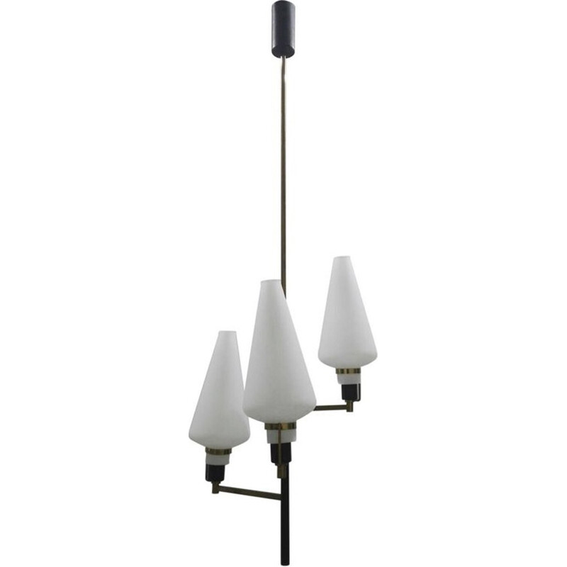 Lampadario vintage in ottone e vetro di Oscar Torlasco - 1960