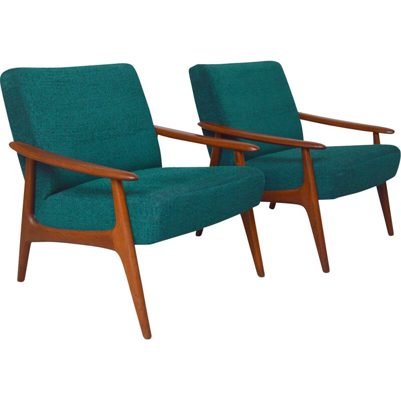 Set of 2 Danish green armchairs in teak - 1960