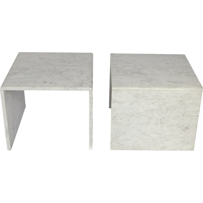 Suite de deux tables vintages d'appoint en marbre - 1980