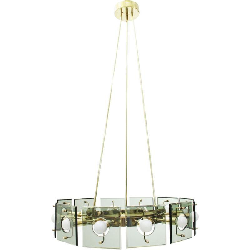 Vintage brass 12 lights chandelier by Gino Paroldo - 1950s