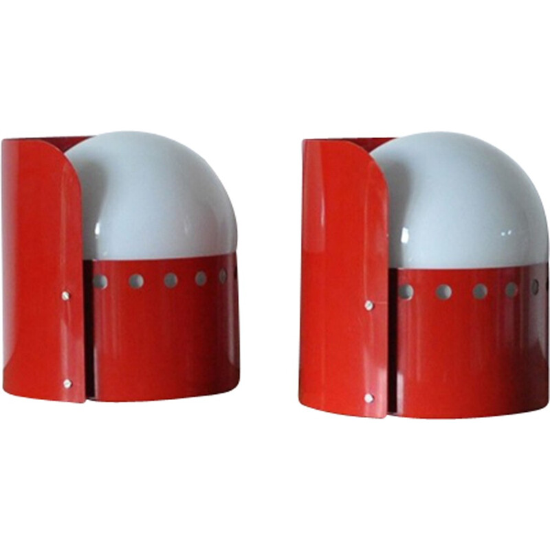 Vintage pair of red wall lamps by Peter Hvidt & Orla Mølgaard-Nielsen for Fog & Morup - 1970s