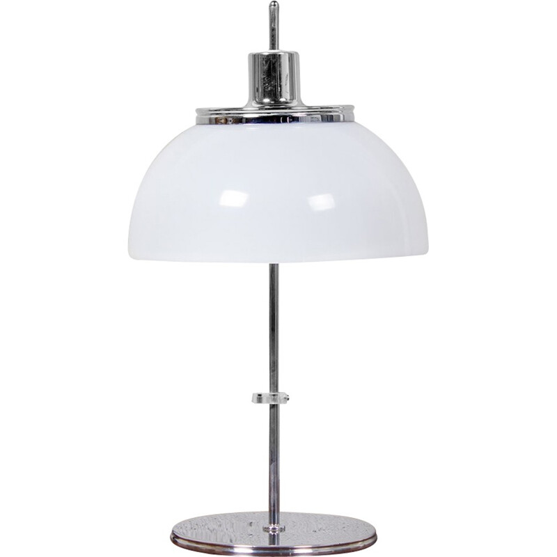 Vinntage White & Chrome Plated Mushroom Table Lamp by Harvey Guzzini - 1970s