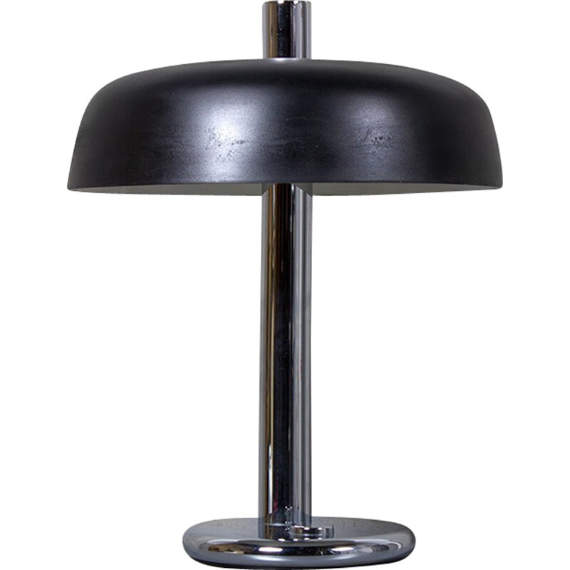 Lámpara de mesa vintage en metal cepillado negro y cromo por Egon Hillebrand, Alemania 1970