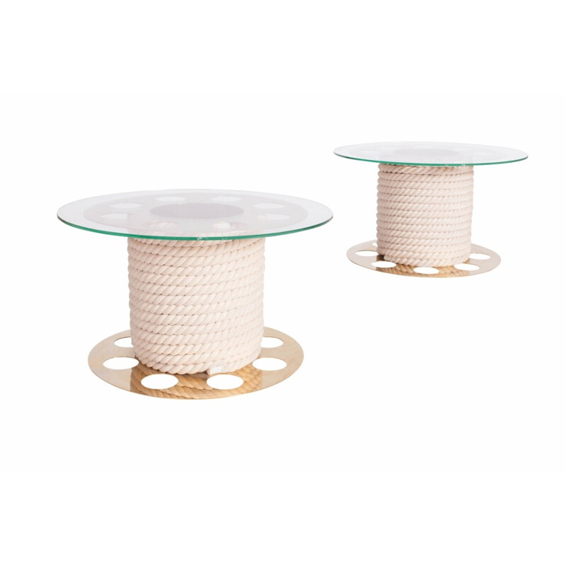 Set of 2 round Side Tables in Brass Paco Rabanne - 1980s