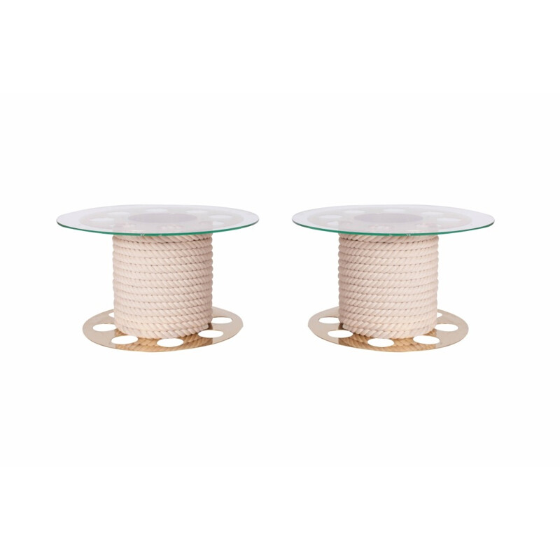 Set of 2 round Side Tables in Brass Paco Rabanne - 1980s