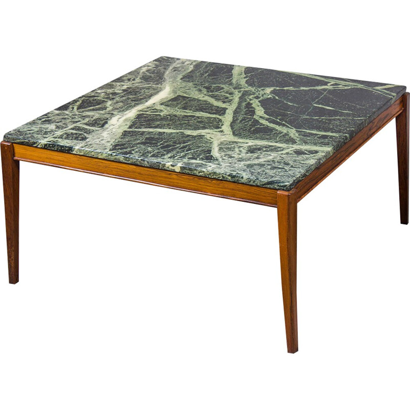 Danish Square Coffee Table in Teak and Marble - 1960s