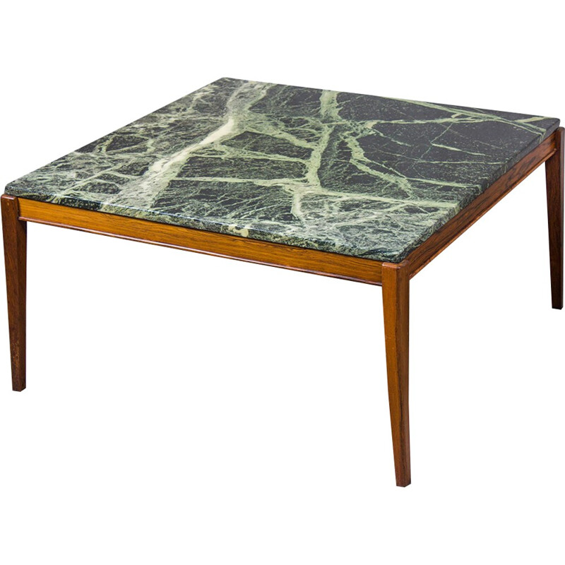 Table Basse Carrée Danoise en Teck et Marbre - 1960