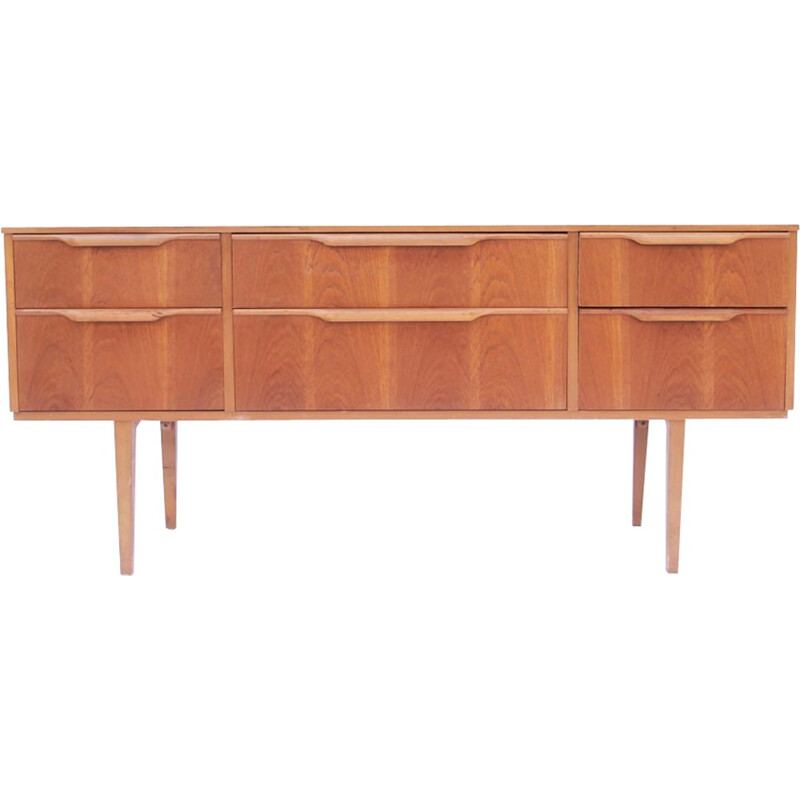 Vintage sideboard with 6 drawers in honey teak - 1950s