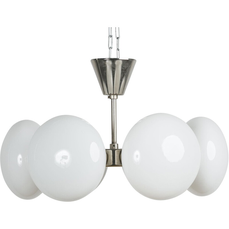 Vintage chandelier in opaque white glass  - 1960s
