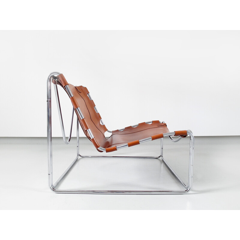 "Fabio" lounge chair in cognac leather by Pascal Mourgue for Sedia-Steiner - 1970s