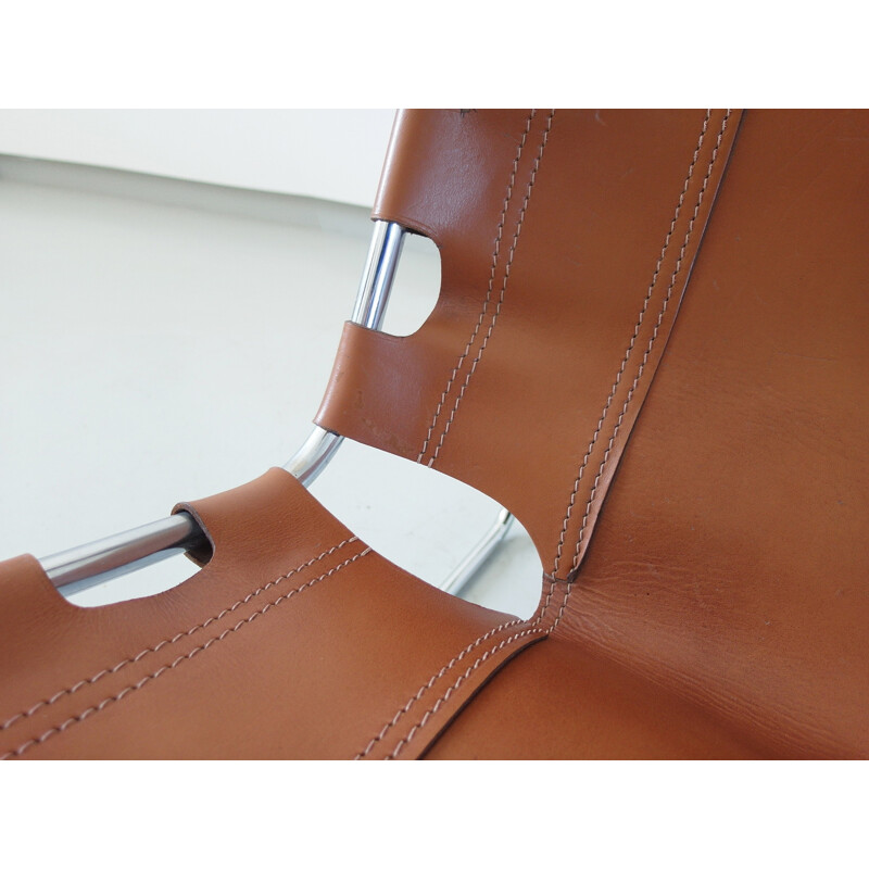 "Fabio" lounge chair in cognac leather by Pascal Mourgue for Sedia-Steiner - 1970s