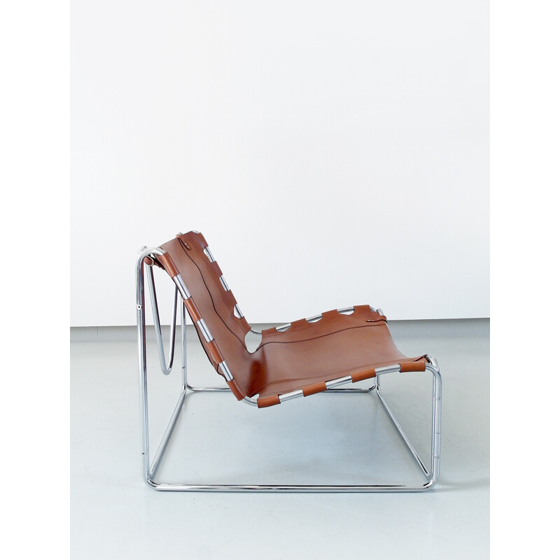 "Fabio" lounge chair in cognac leather by Pascal Mourgue for Sedia-Steiner - 1970s