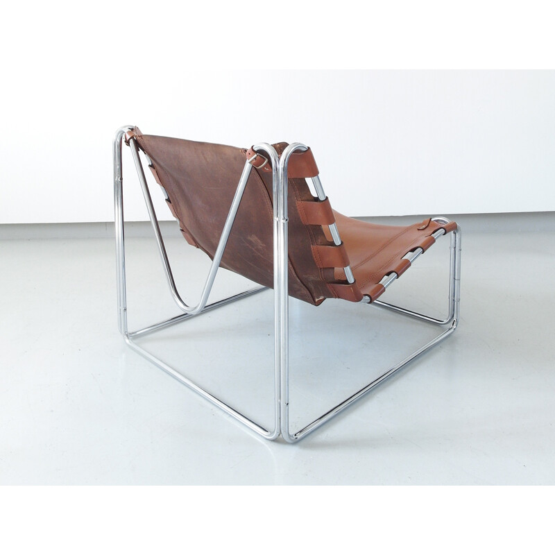 "Fabio" lounge chair in cognac leather by Pascal Mourgue for Sedia-Steiner - 1970s