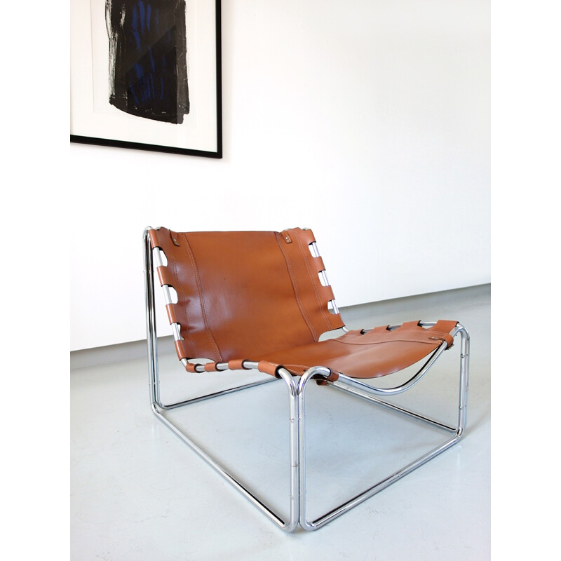 "Fabio" lounge chair in cognac leather by Pascal Mourgue for Sedia-Steiner - 1970s