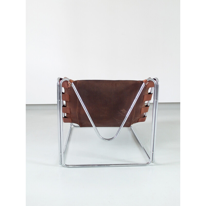 "Fabio" lounge chair in cognac leather by Pascal Mourgue for Sedia-Steiner - 1970s