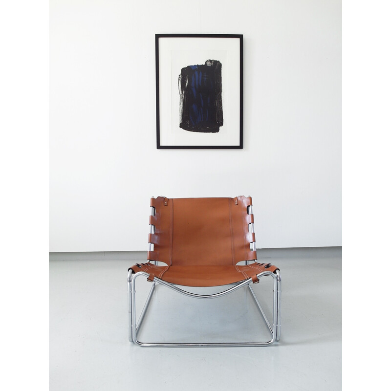 "Fabio" lounge chair in cognac leather by Pascal Mourgue for Sedia-Steiner - 1970s