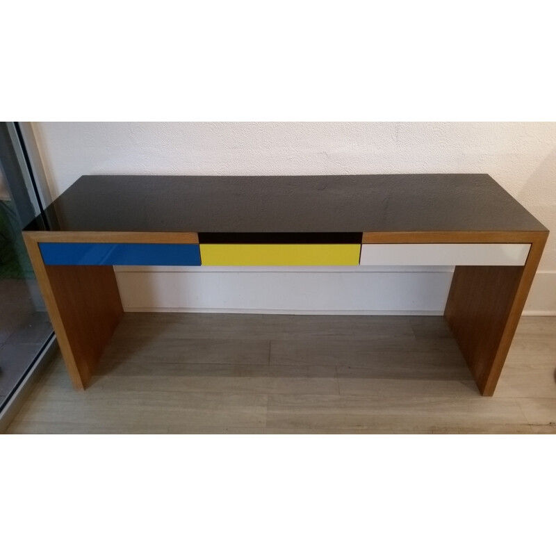 Vintage console in oak and lacquered melamine by Philippe Cramer