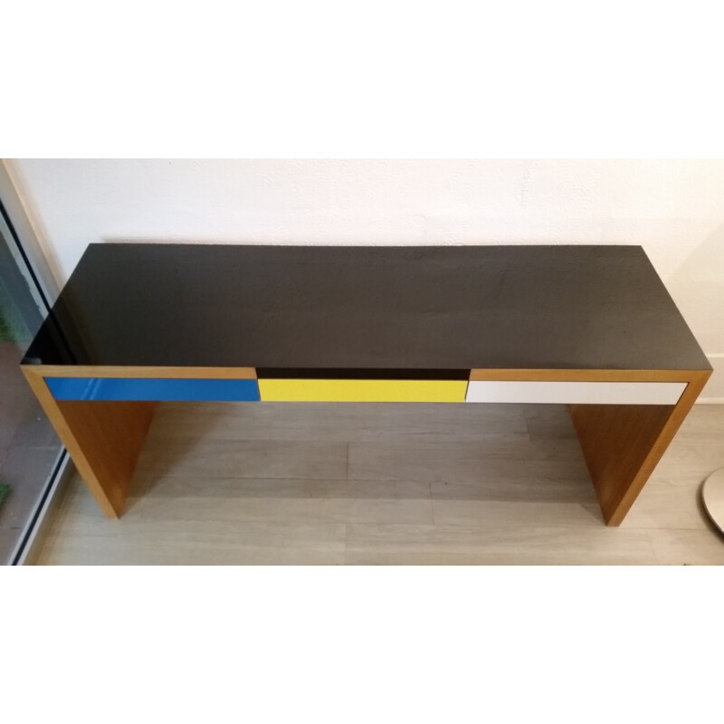 Vintage console in oak and lacquered melamine by Philippe Cramer