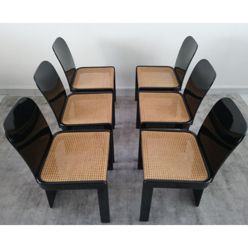 Set of 6 vintage design cane chairs - 1980s