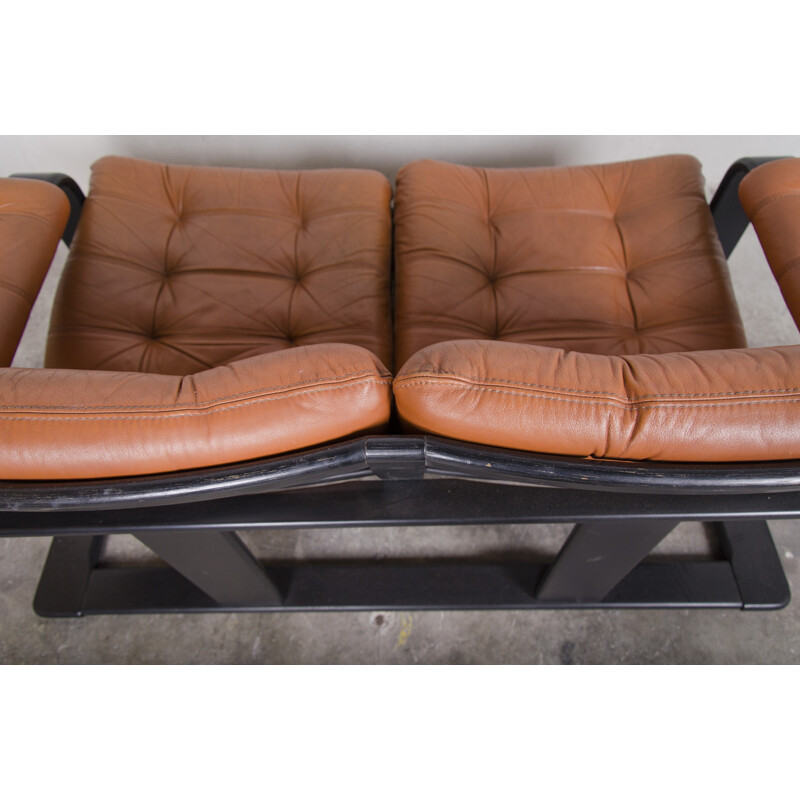 Vintage 2-seater leather sofa by Lystolet, Sweden - 1970s