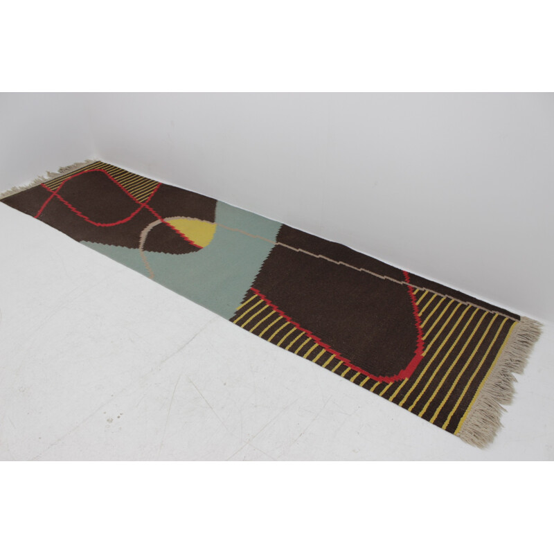 Vintage narrow geometric carpet rug by Antonin Kybal - 1960s