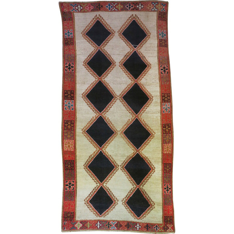 Tapis persan vintage avec des diamants bleu-noir foncé  de Gabbeh  - 1950