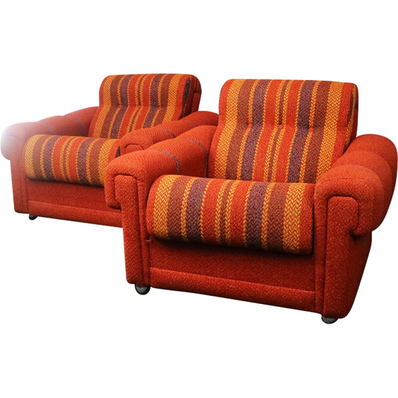 Suite de 2 fauteuils vintage danois orange vif - 1970