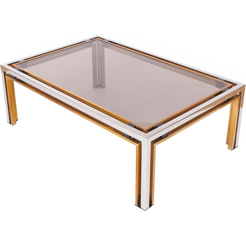 Table basse rectangulaire - verre laiton