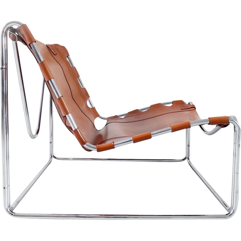 "Fabio" lounge chair in cognac leather by Pascal Mourgue for Sedia-Steiner - 1970s