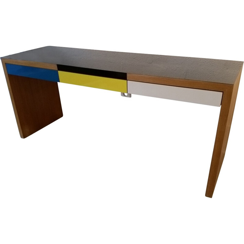 Vintage console in oak and lacquered melamine by Philippe Cramer