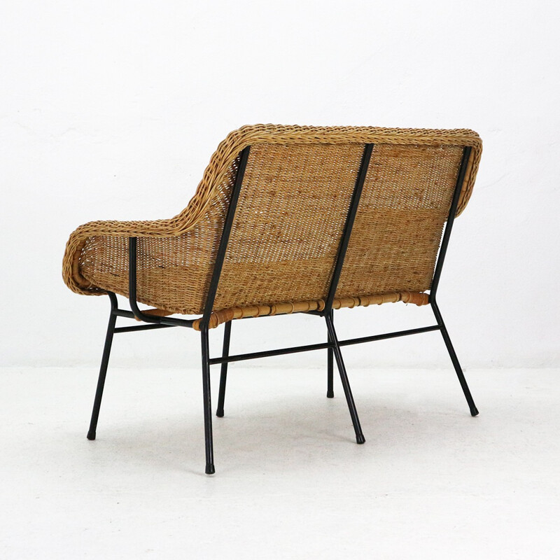 Vintage Modern Rattan Bench - 1950s