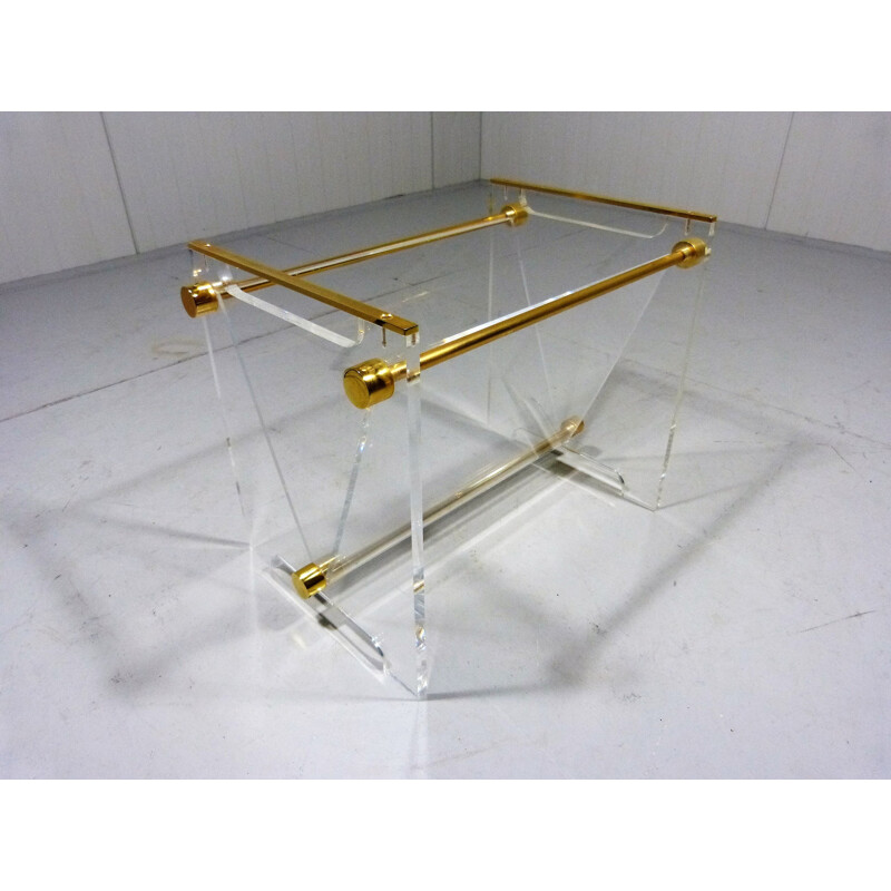 Vintage Magazine Holder in Plexiglass & Brass - 1970s