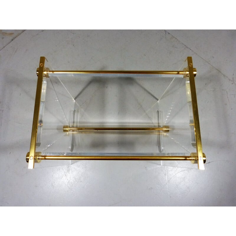 Vintage Magazine Holder in Plexiglass & Brass - 1970s