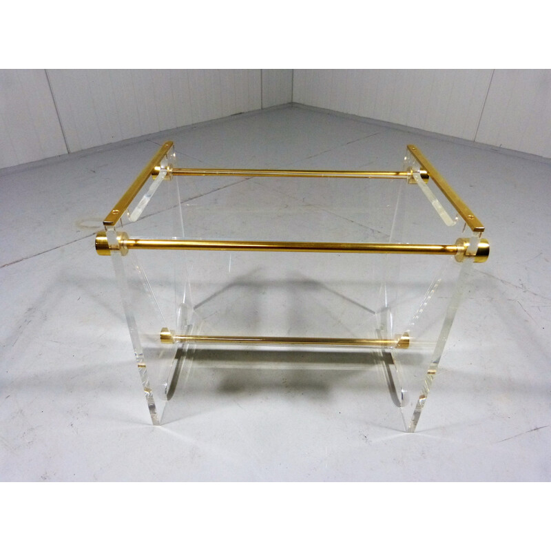 Vintage Magazine Holder in Plexiglass & Brass - 1970s