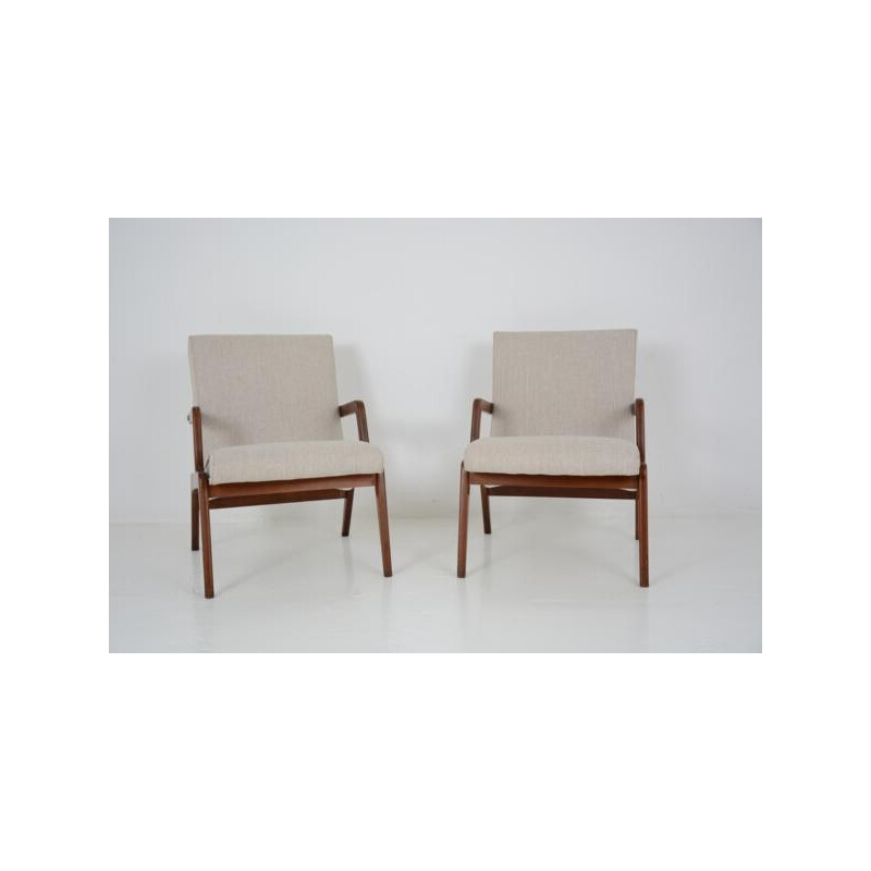 Paire de fauteuils vintages en tissu gris - 1960