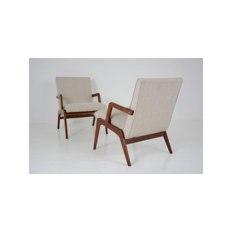 Paire de fauteuils vintages en tissu gris - 1960
