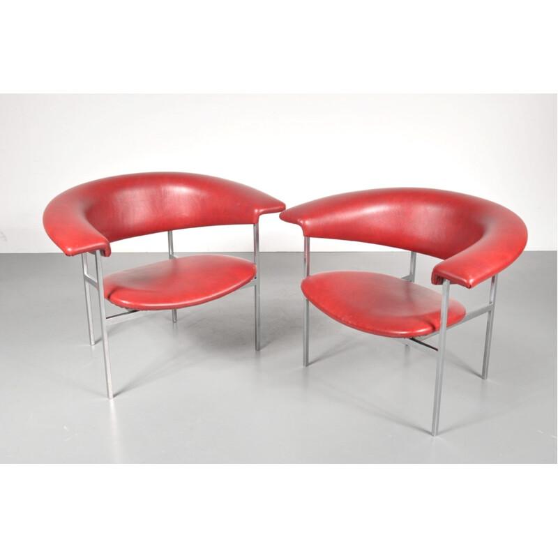 Fauteuil vintage de Rudolf Wolf en skai rouge - 1960