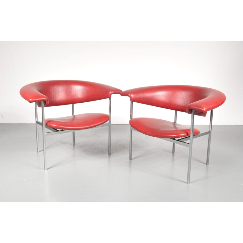 Vintage red skai chair by Rudolf Wolf - 1960s 