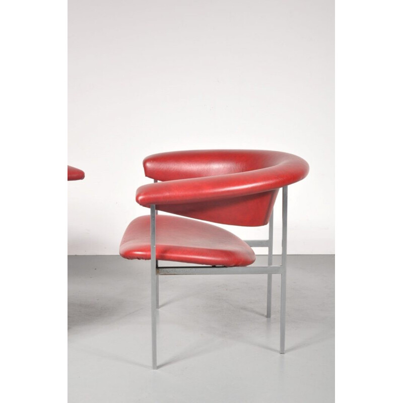 Fauteuil vintage de Rudolf Wolf en skai rouge - 1960