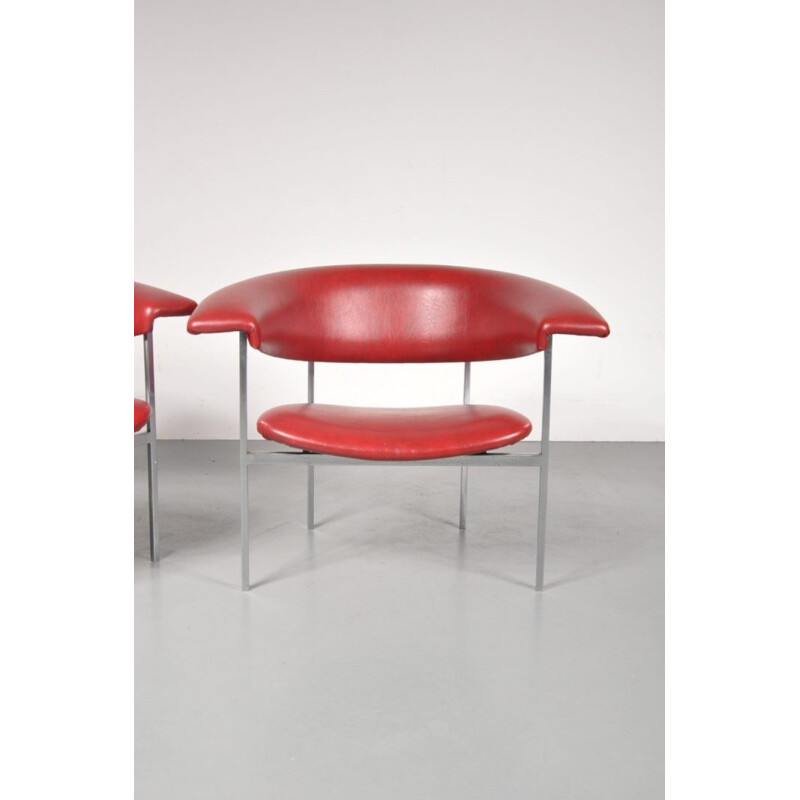 Fauteuil vintage de Rudolf Wolf en skai rouge - 1960