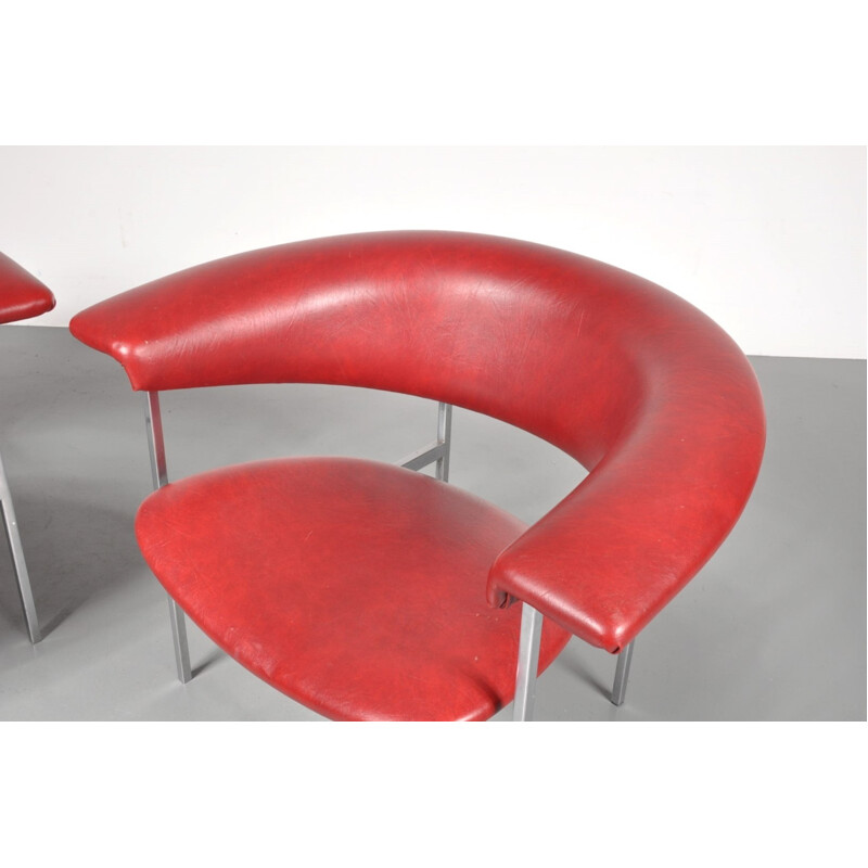 Vintage red skai chair by Rudolf Wolf - 1960s 