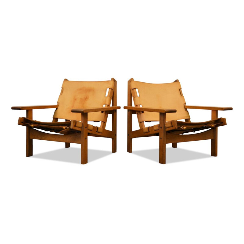 Vintage oakleather lounge chairs by Erling Jessen - 1960s